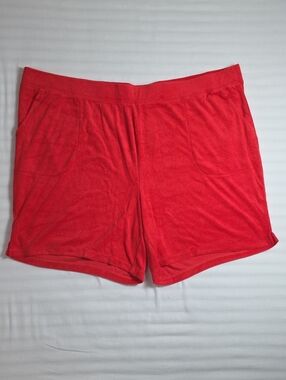 D&Co. Beach Red Terry Cloth Pull On Shorts Plus Size 3X Pockets Loungewear
